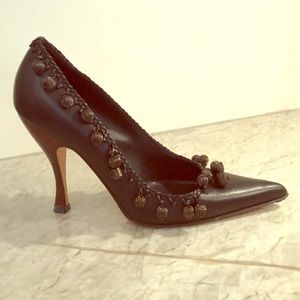 Embellished Hollywould Black Leather Heels